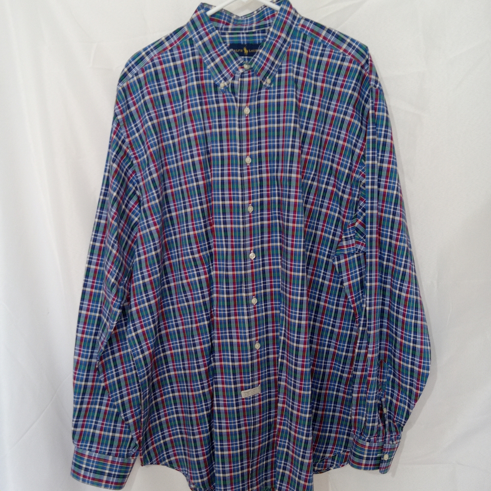 Ralph Lauren Shirt Mens 2XLT Blue Plaid Classic Fit Button Down Cotton Preppy - Picture 7 of 15